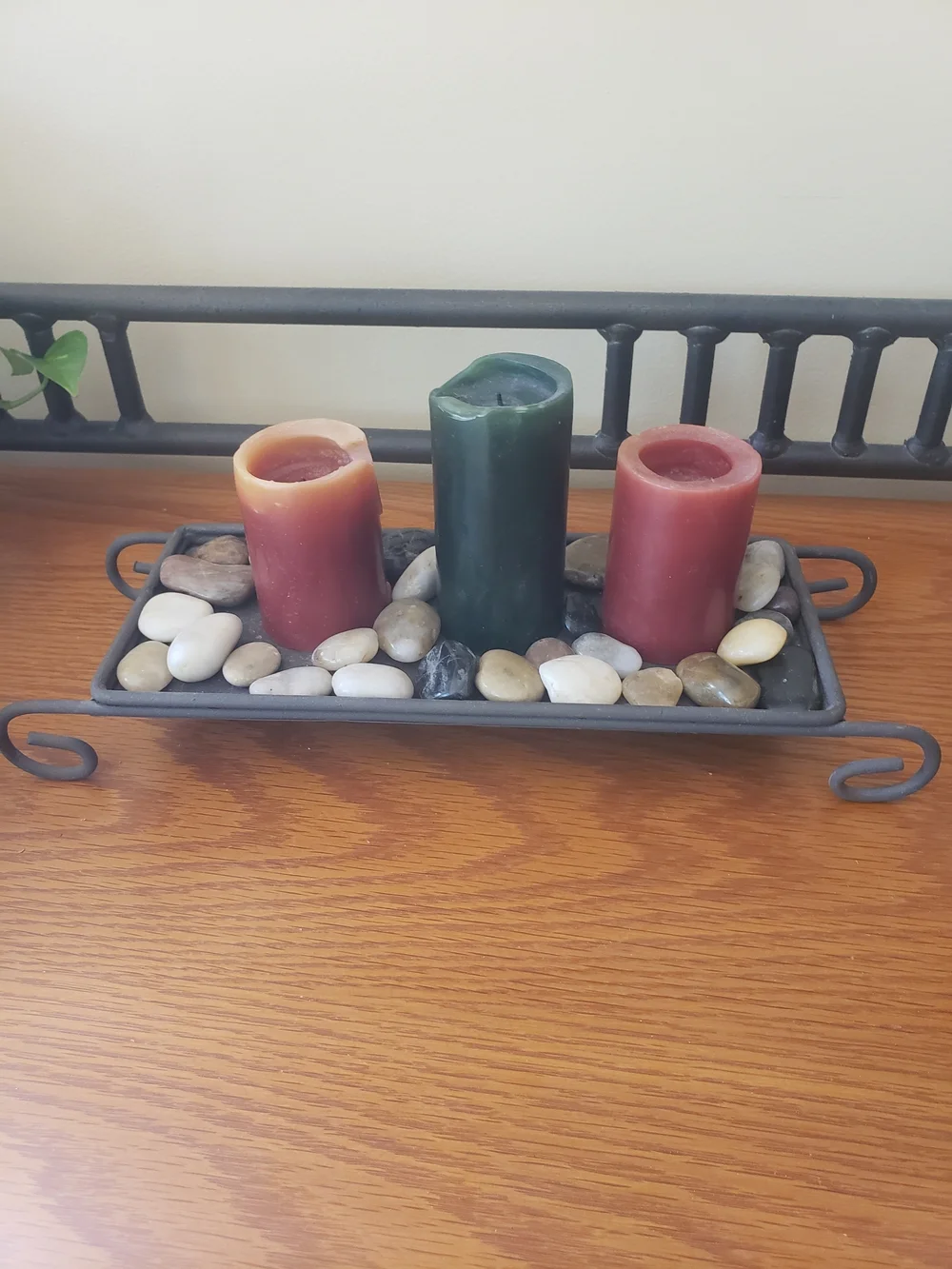 Rustic Candle Set On Metal Stand And Rock Accents With Votive Holders & Candles